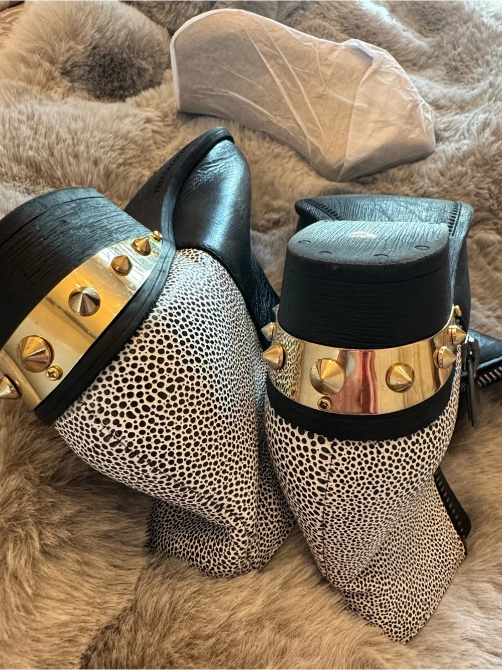Circus by Sam Edelman Black and White Studded Heel Ankle Boots